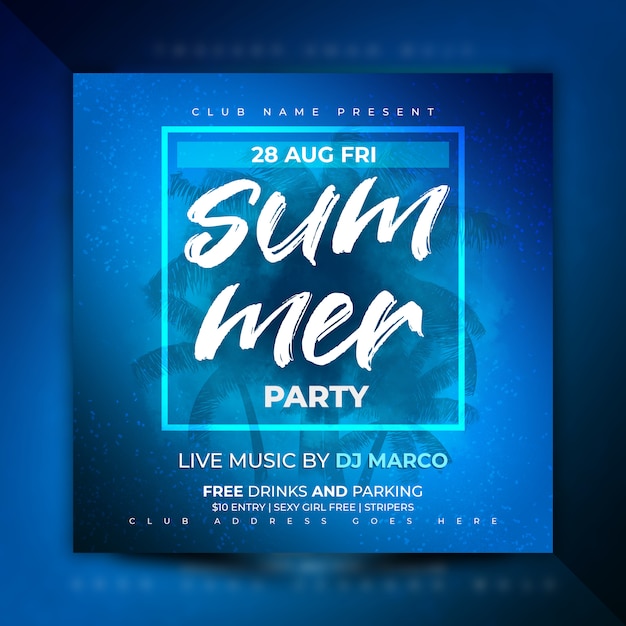 Summer party flyer template or social media post