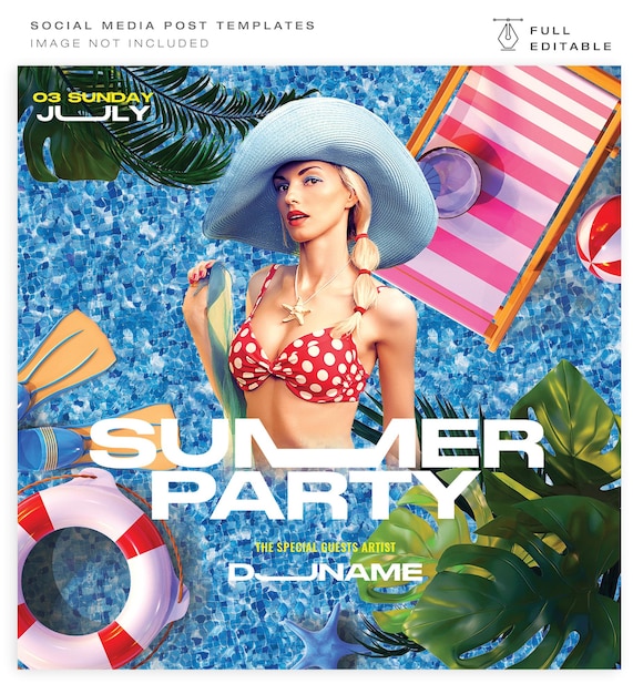 Summer party promotion social media flyer instagram post