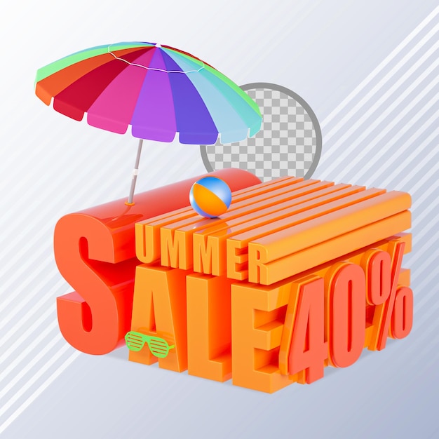 summer sale 40 percent discount online shop realistic 3d render Premium Psd