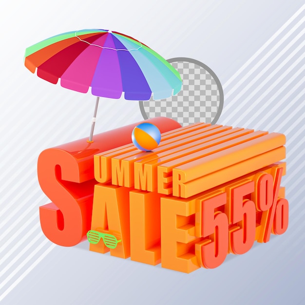 summer sale 55 percent discount online shop realistic 3d render Premium Psd