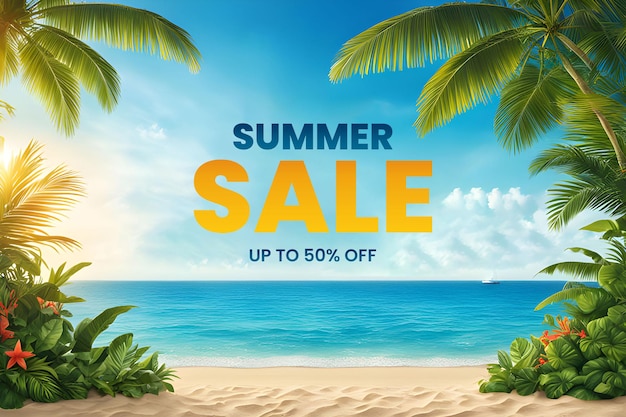 Summer sale background with tropical leaves