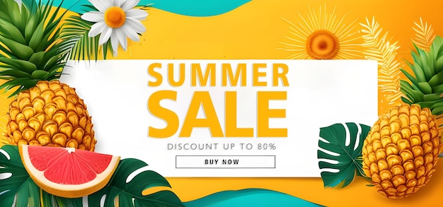 PSD summer sale banner with tropical leaf theme