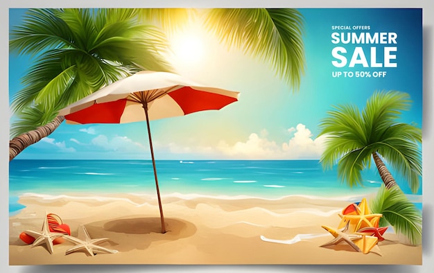 Summer sale beach banner template