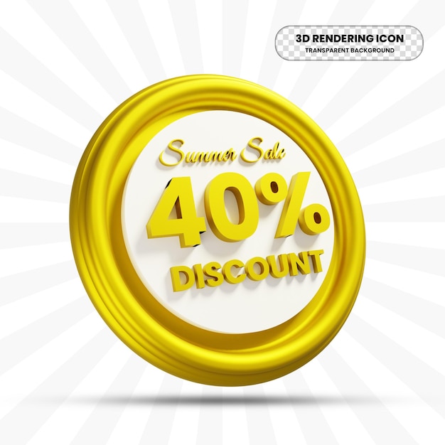 Summer sale discount offer icon in 3d rendering