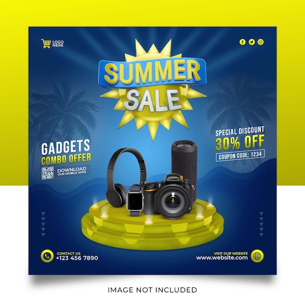 summer sale offer gadgets social media post banner template