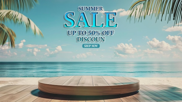 PSD summer sale poster on the beach