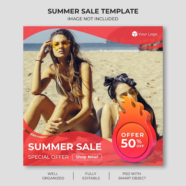 Summer sale square social media banner