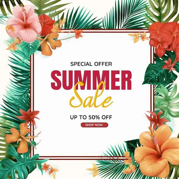 summer sale up to 50 percent off social media post template