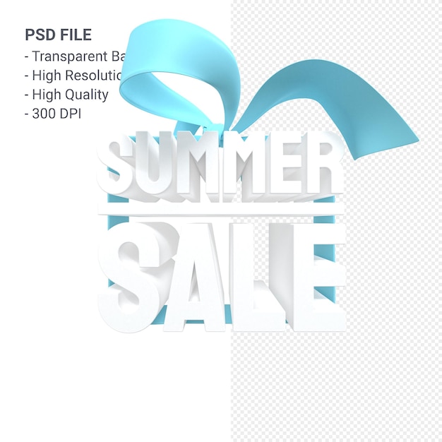 Summer sale with bow and ribbon 3d design