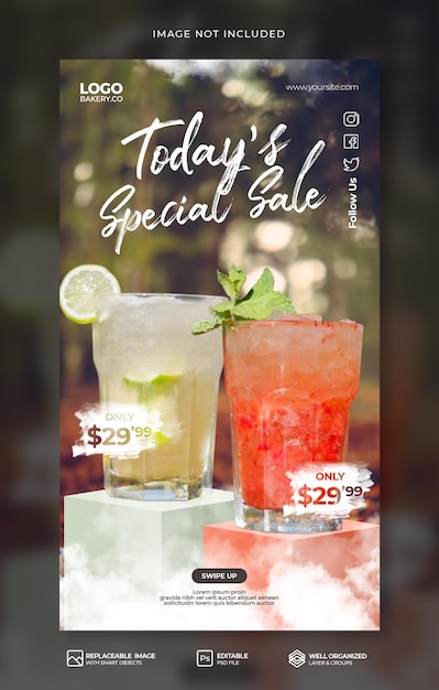 Summer Special Fresh lime drink menu with podium promotion social media instagram Stories psd templa