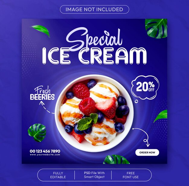 PSD summer special ice cream food menu social media and instagram post banner template design