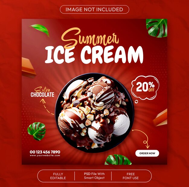 PSD summer special ice cream food menu social media and instagram post banner template design