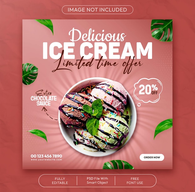 PSD summer special ice cream food menu social media and instagram post banner template design