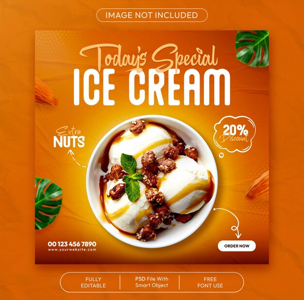 PSD summer special ice cream food menu social media and instagram post banner template design