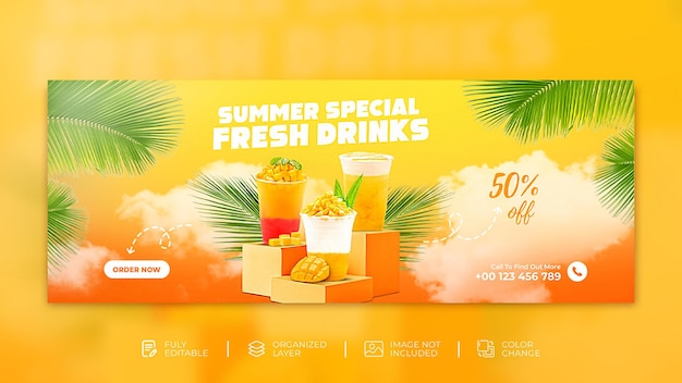 Summer special orange drink menu promotion facebook cover social media post banner Psd