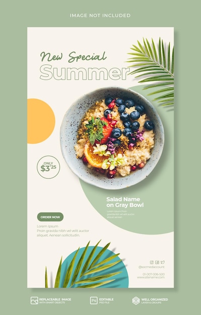 Summer Special salad food menu promotion social media instagram Story or banner template Premium Psd