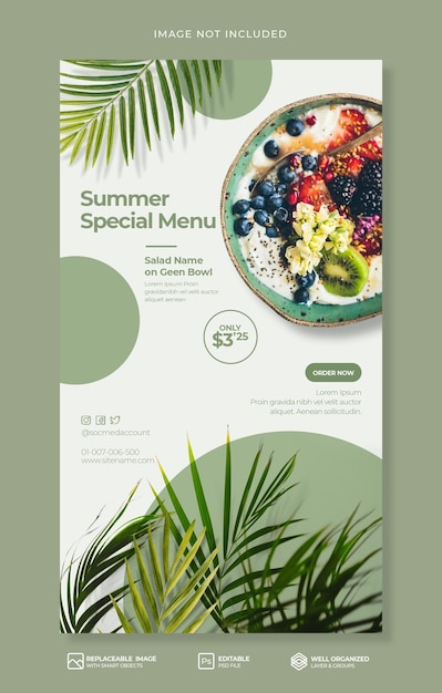 Summer Special salad food menu promotion social media instagram Story or banner template Premium Psd