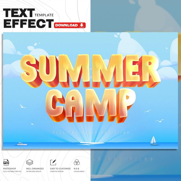 PSD summer style text effect psd template