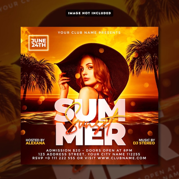 PSD summer sunset party flyer social media post banner template