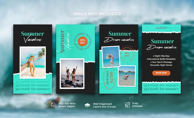 PSD summer travel holiday vacation instagram stories template collection