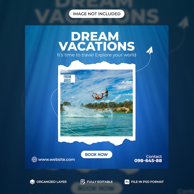 Summer Travel holiday vacation social media post and web banner