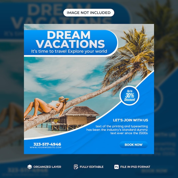 Summer Travel holiday vacation social media post and web banner