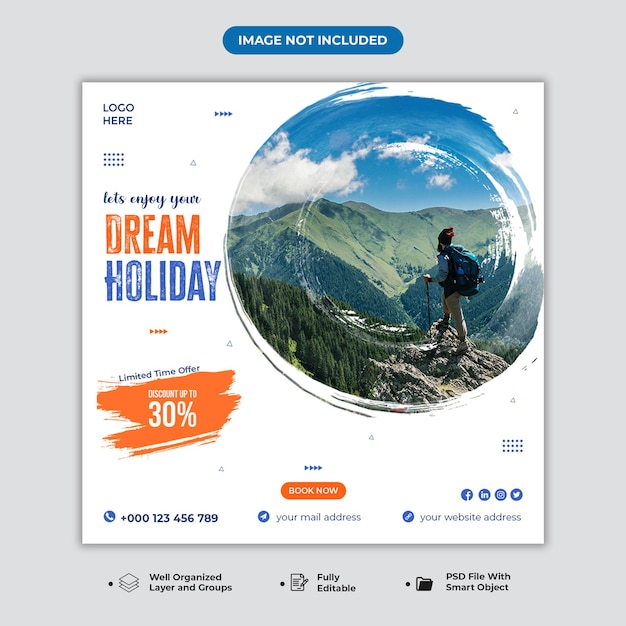 Summer Travel tour instagram post or trip social media post template