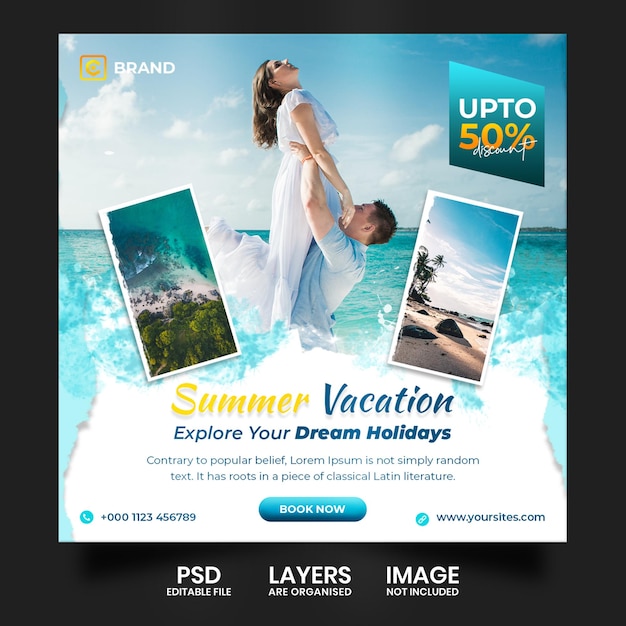 Summer travelling agency marketing banner post design