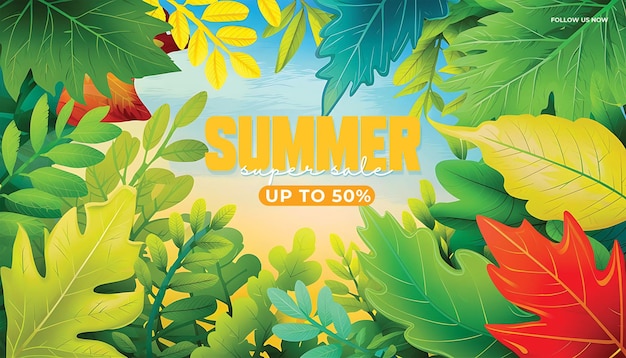 PSD summer tropical background banner summer time fun concept promotion design