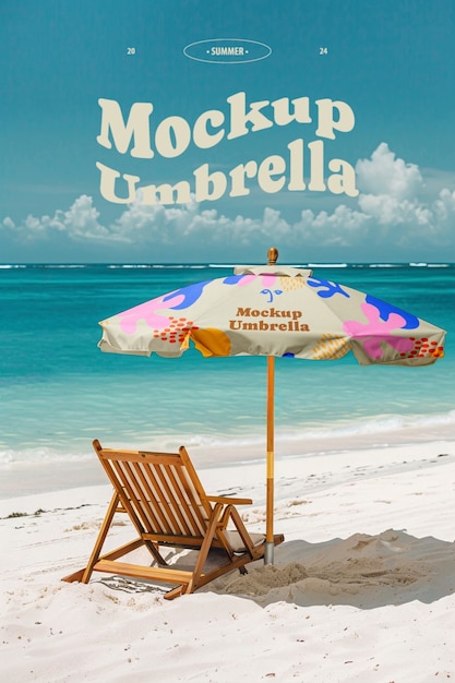 PSD summer umbrella on the beach mockup