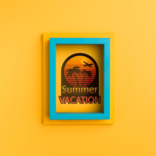 PSD summer vacation on blue and yellow frame