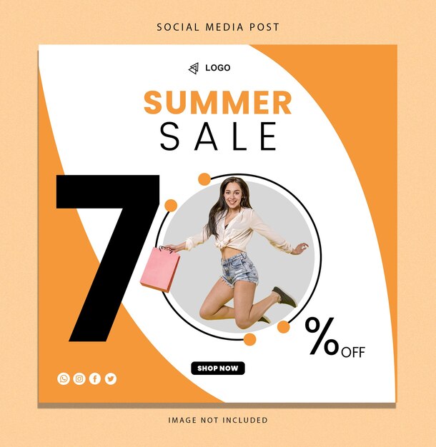 PSD summer vector sale 70 percent off shop now social media post template illustration stock image