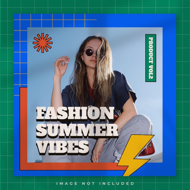 Summer Vibes Minimalist groovy design social media posts template