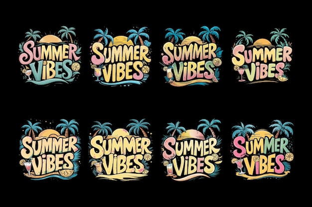 PSD summer vibes tshirt designs set