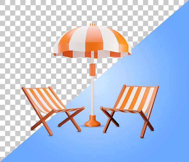 Sun beach umbrella with beach chair isolated on white background. 3d rendered