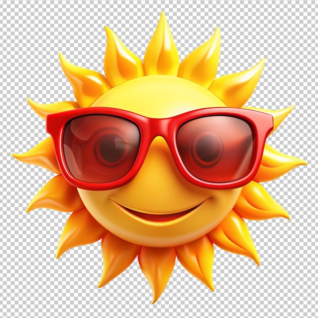 sun in red glasses on transparent background