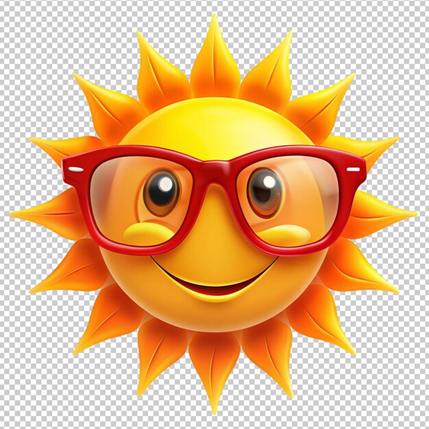 sun in red glasses on transparent background