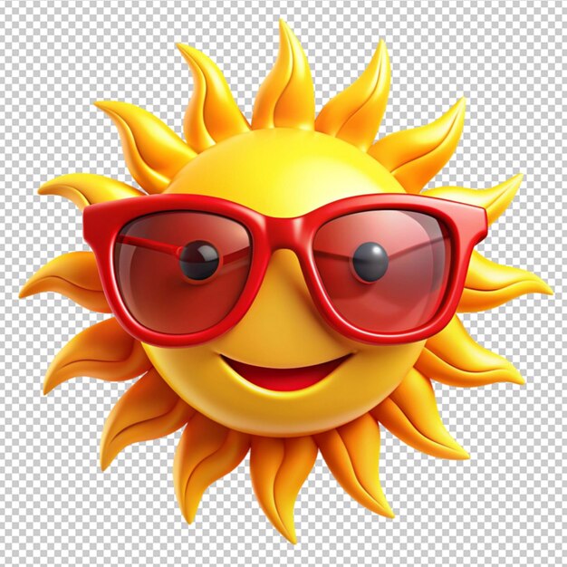 PSD sun in red glasses on transparent background