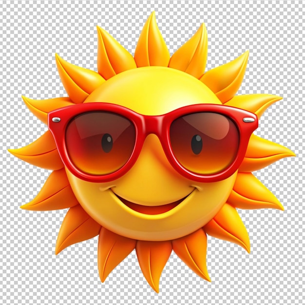 sun in red glasses on transparent background