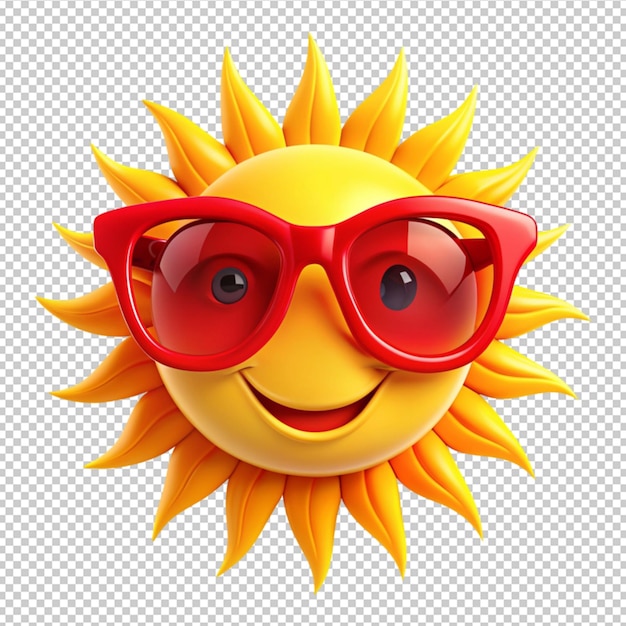 sun in red glasses on transparent background