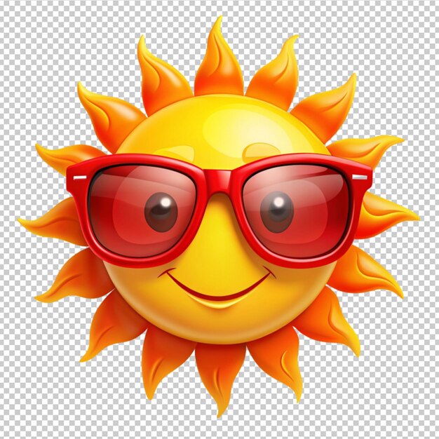 sun in red glasses on transparent background