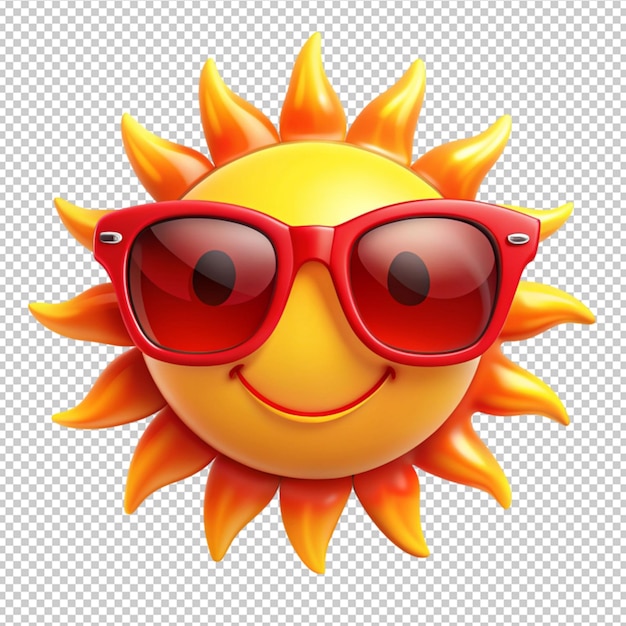 sun in red glasses on transparent background