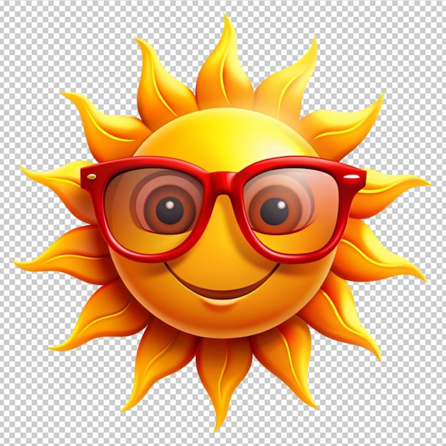 sun in red glasses on transparent background