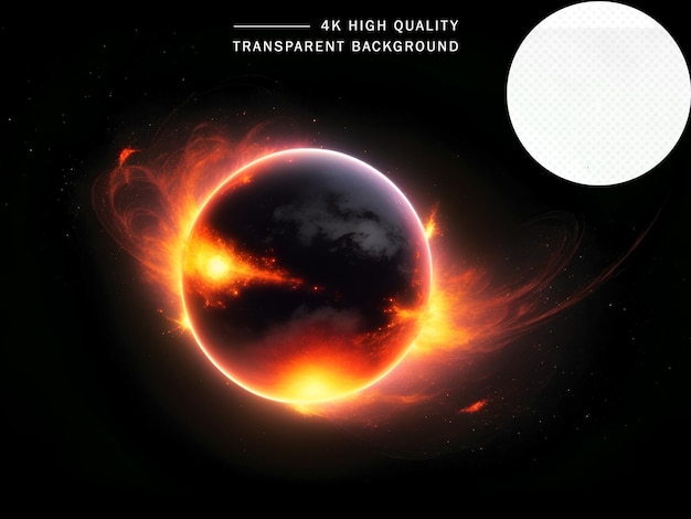 Sun similar planet and fire flame transparent background