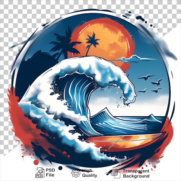 Sun and Waves Graphic TShirt Design with Transparent Background