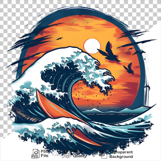 Sun and Waves TShirt Design on Transparent Background