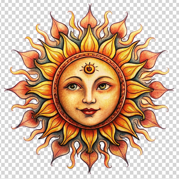 PSD a sun with a face drawn on it smiling and looking at the camera on transparent background