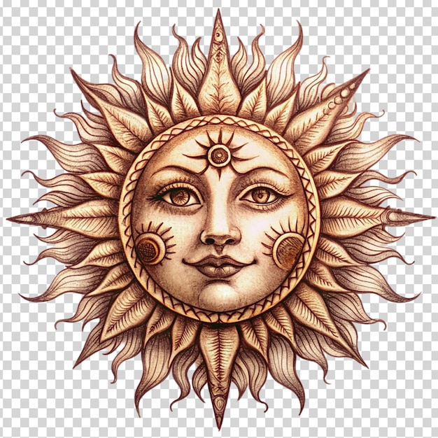 PSD a sun with a face drawn on it smiling and looking at the camera on transparent background