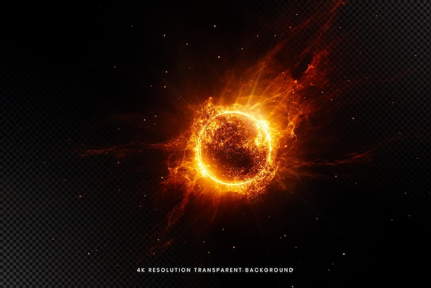 Sun with Lens Flare and fire Circles in Transparent Background