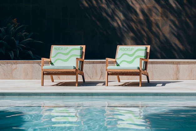 PSD sunbed mockup design near pool